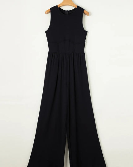 Round Neck Sleeveless Jumpsuit Black