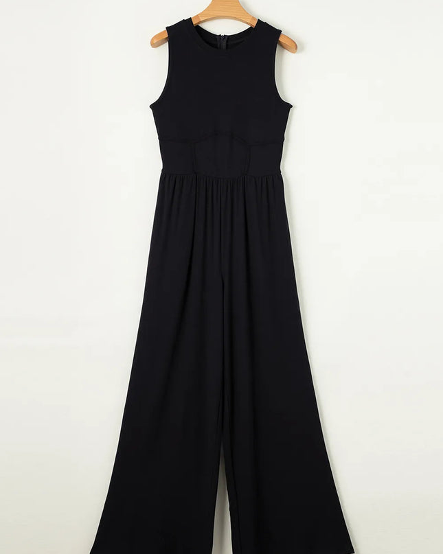 Round Neck Sleeveless Jumpsuit Black