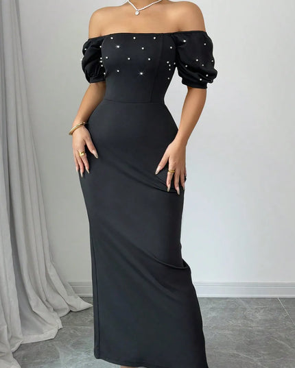 Off Shoulder Short Sleeve Maxi Dress 