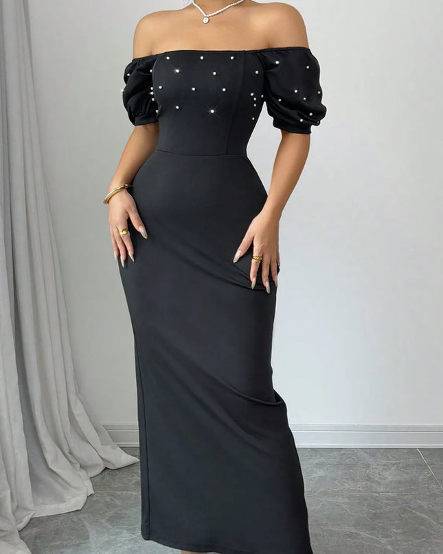 Off Shoulder Short Sleeve Maxi Dress 