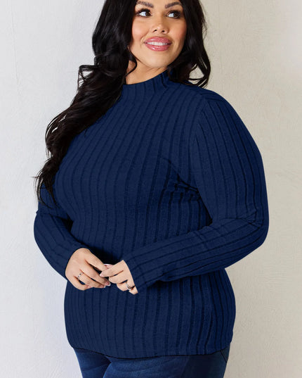 Basic Bae Full Size Ribbed Mock Neck Long Sleeve T-Shirt