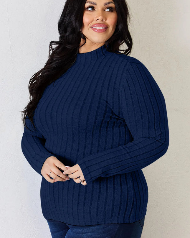 Basic Bae Full Size Ribbed Mock Neck Long Sleeve T-Shirt