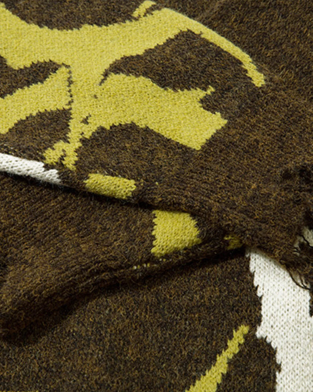 Men's Abstract Pattern Distressed Hem Sweater