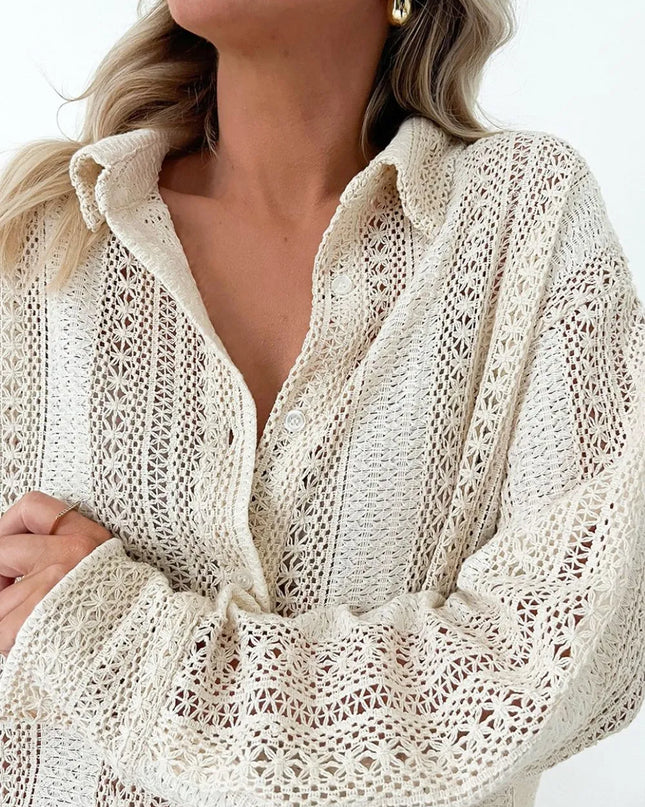 Lace Crochet Collared Neck Oversized Shirt