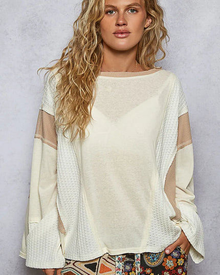 POL Contrast Round Neck Long Sleeve T-Shirt 