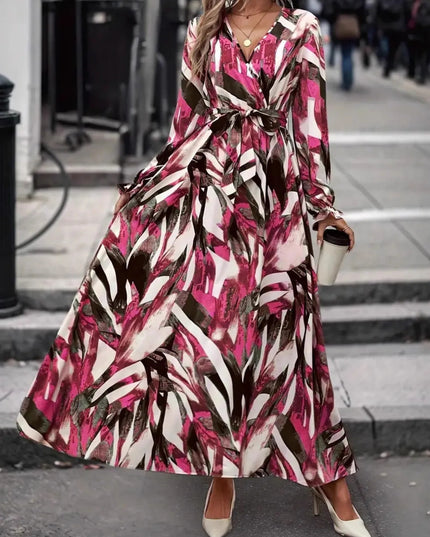 Printed Surplice Long Sleeve Maxi Dress
