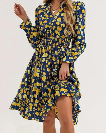 Floral Print Flounce Sleeve Ruffle Hem Dress