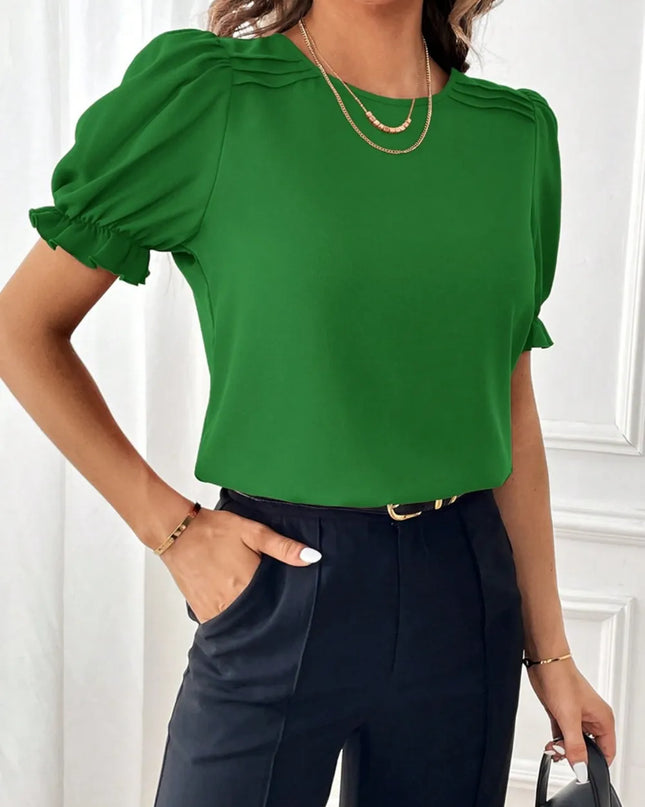 Round Neck Flounce Sleeve Blouse 