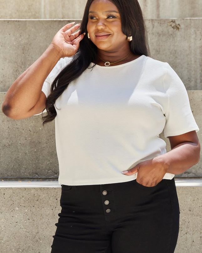 And The Why Pearly White Full Size Criss Cross Pearl Detail Open Back T-Shirt