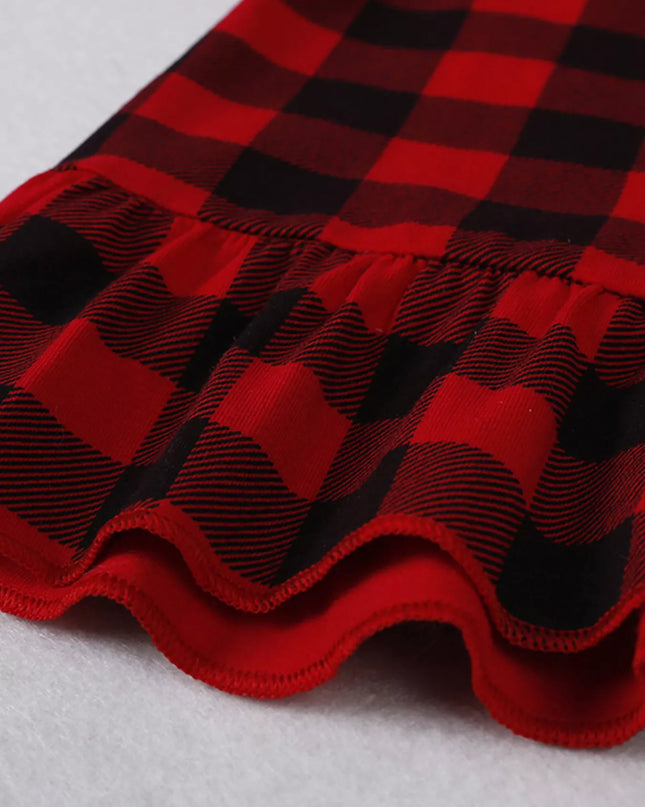 Children's Plaid Ruffle Hem Long Sleeve Dress