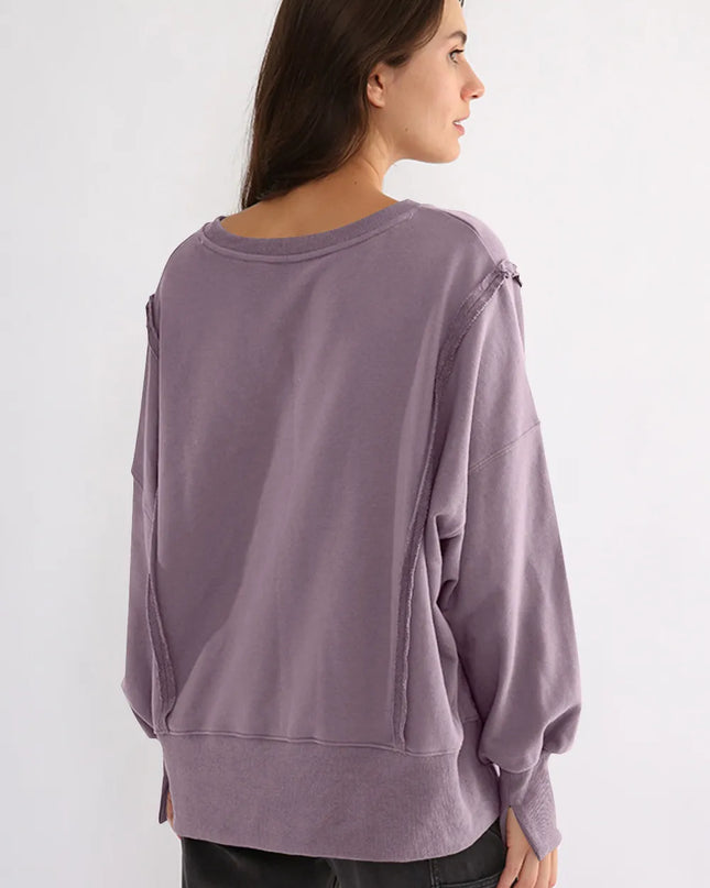 Exposed Seam High-Low Long Sleeve Sweatshirt