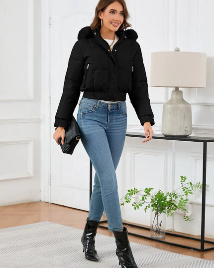 Pocketed Long Sleeve Cropped Hooded Winter Coat
