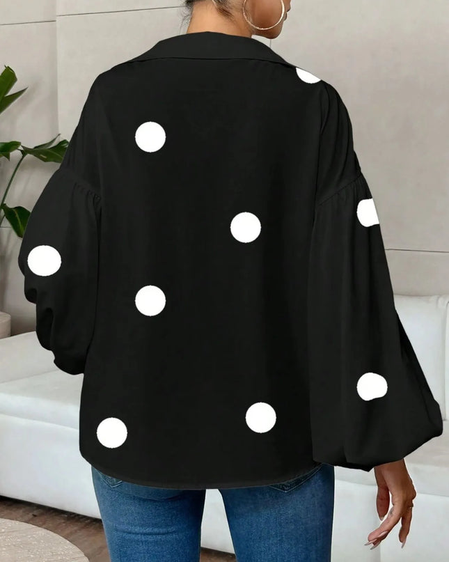 Polka Dot Balloon Sleeve Blouse