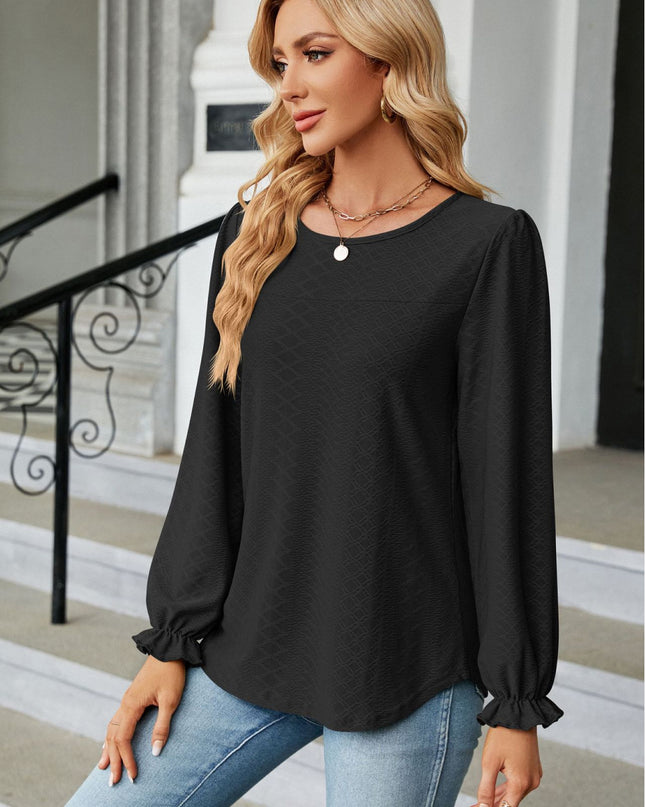 Round Neck Flounce Sleeve Blouse 