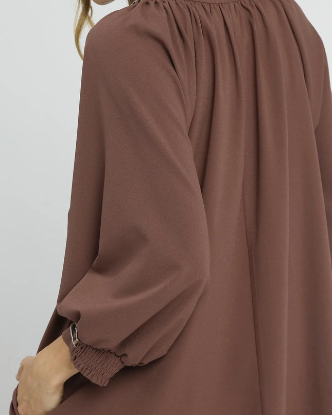 Umgee Notched Shift Dress with Trim Detail