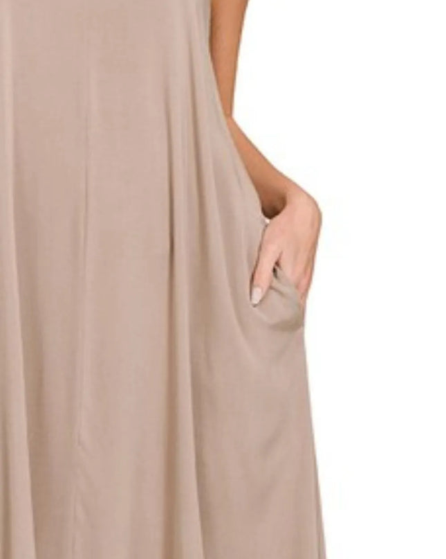 Zenana Woven Arc Hem Cami Dress With Flowy Pockets 