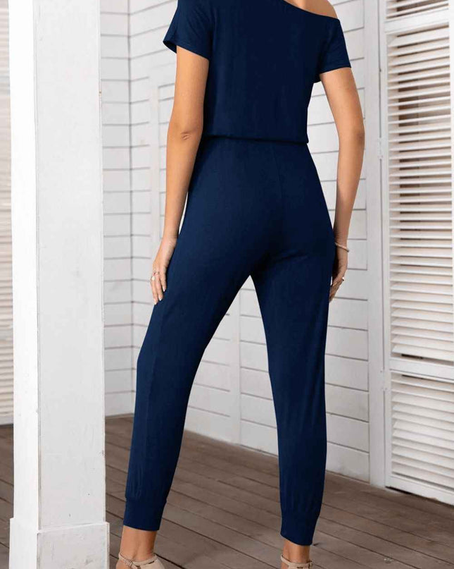 Asymmetrical Neck Short Sleeve Jumpsuit