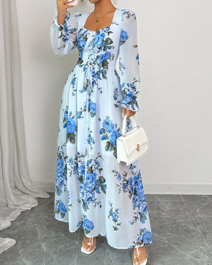 Floral Flounce Sleeve Maxi Dress