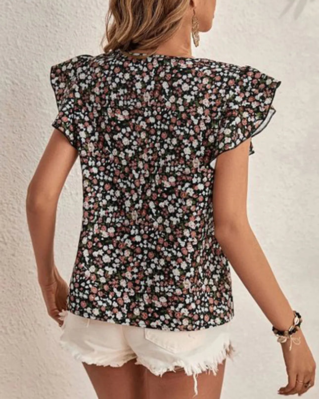 Ditsy Floral Round Neck Cap Sleeve Top