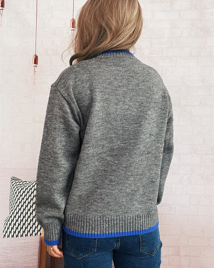 Ribbed Contrast Trim Long Sleeve Sweater