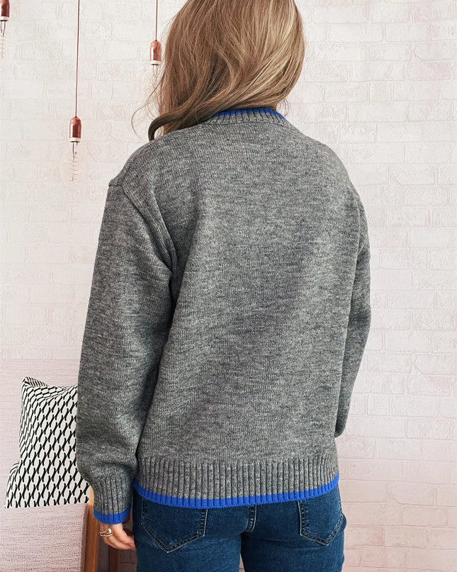 Ribbed Contrast Trim Long Sleeve Sweater