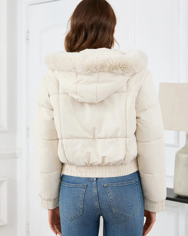 Pocketed Long Sleeve Cropped Hooded Winter Coat