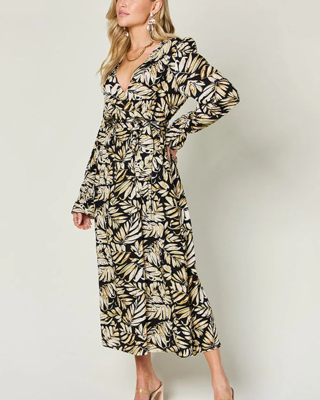Double Take Full Size Tie Back Flounce Sleeve Dress