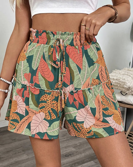 Tropical Print High Waist Shorts