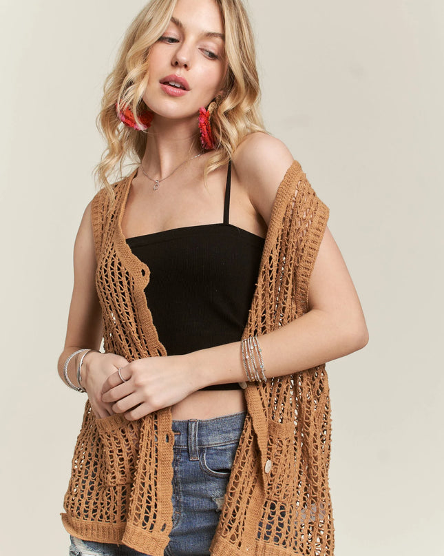 ADORA Button Down Crochet Vest Top