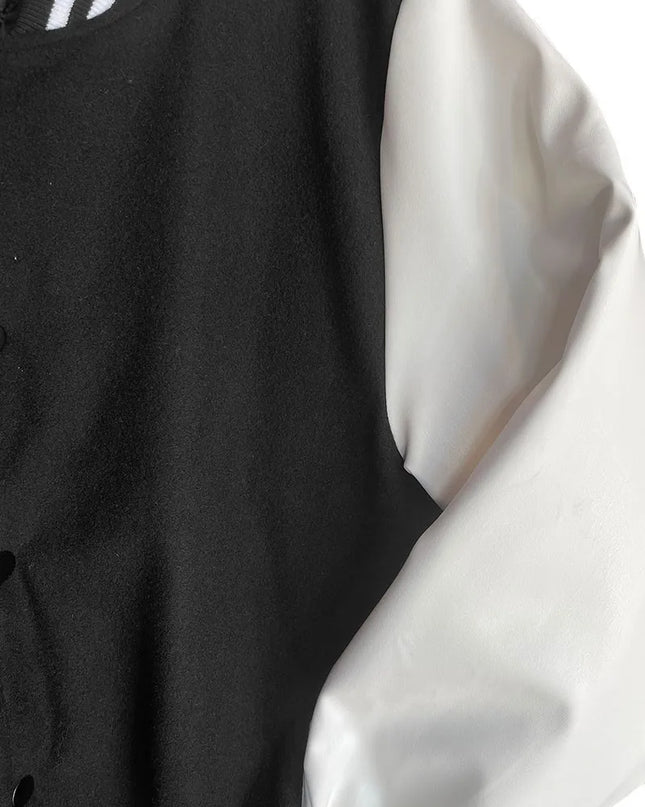 WEIV Men's Full Size Varsity Bomber Jacket with Leather Sleeves Plus Size