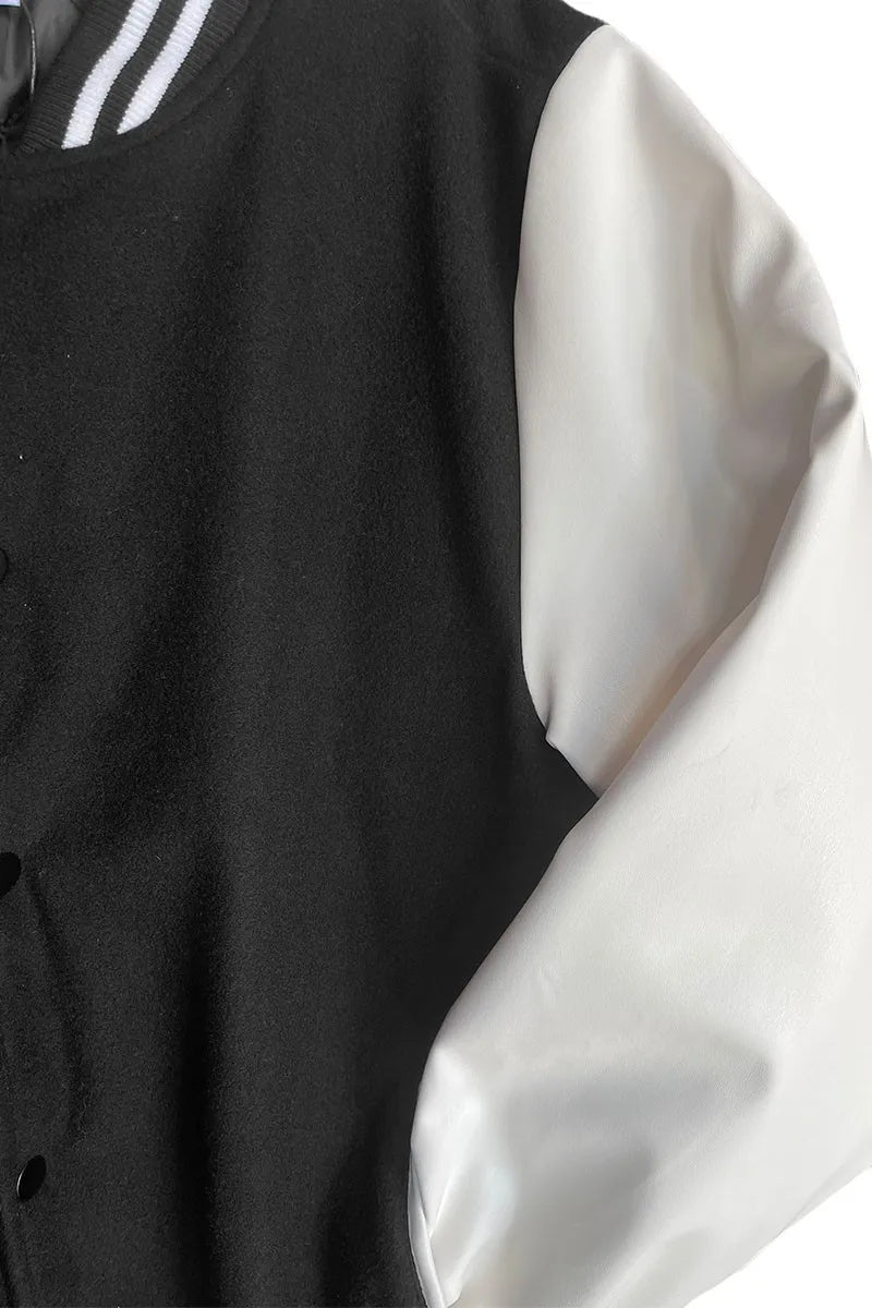 WEIV Men's Full Size Varsity Bomber Jacket with Leather Sleeves Plus Size