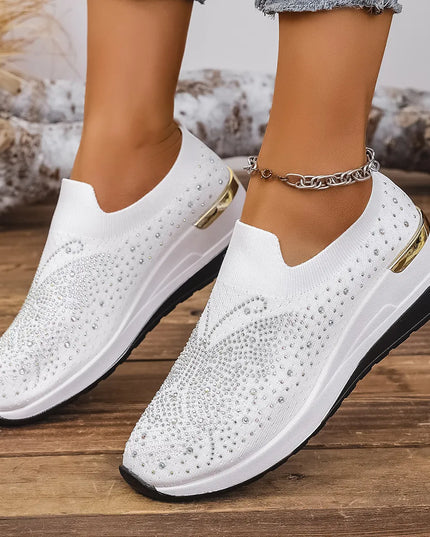 Rhinestone Wedge Sneakers White