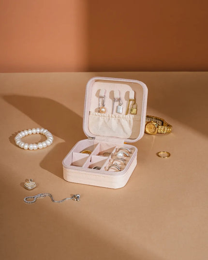 PU Leather Square Jewelry Box Blush Pink One Size