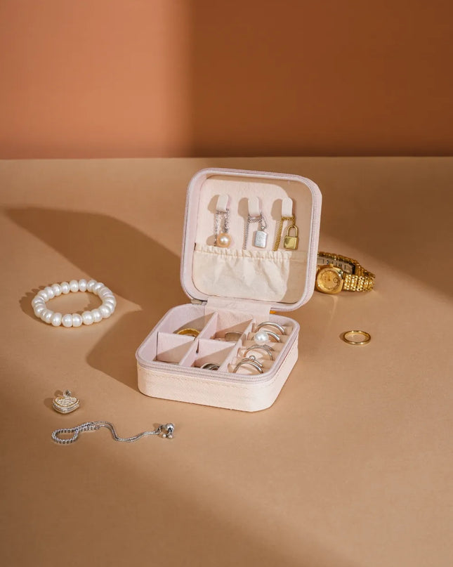 PU Leather Square Jewelry Box Blush Pink One Size