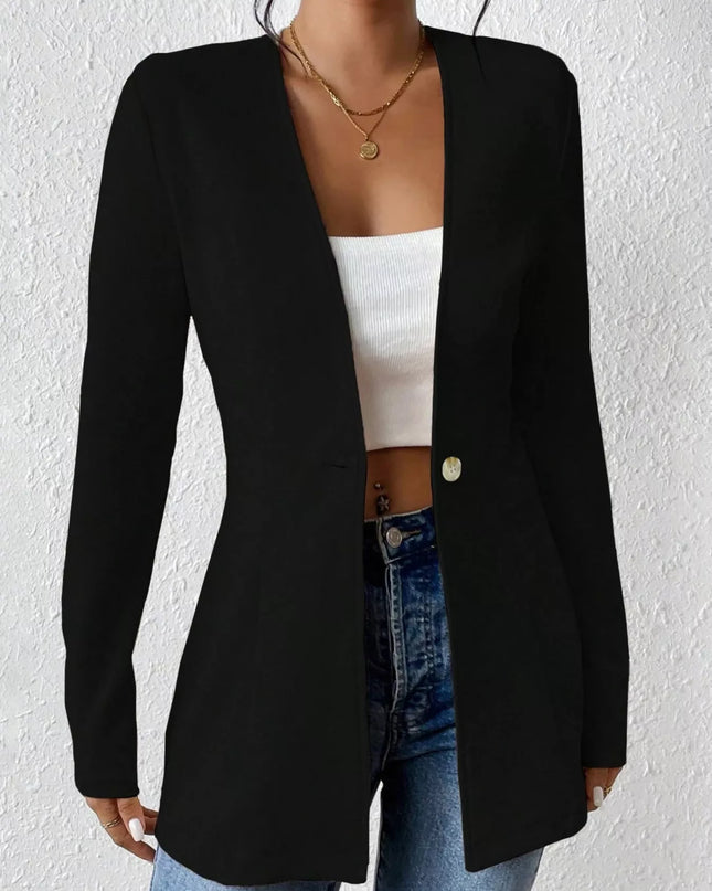 One Button Long Sleeve Blazer Black