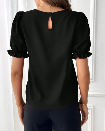 Round Neck Flounce Sleeve Blouse 