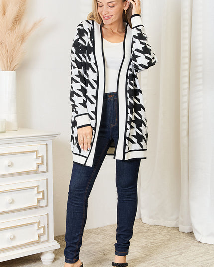 Mandy Woven Right Houndstooth Open Front Longline Cardigan