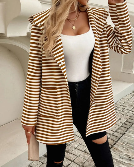 Devine Striped Long Sleeve Hooded Outerwear Brown