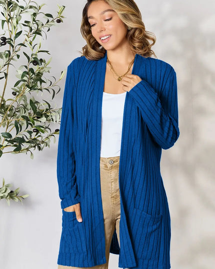 Basic Bae Full Size Ribbed Open Front Cardigan with Pockets