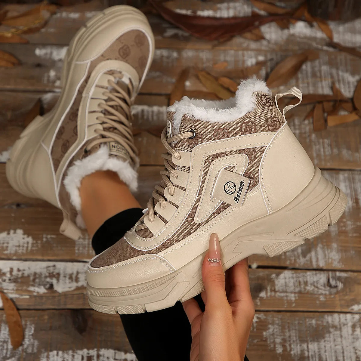 High-Top Platform Chunky Sneaker Boots with Lace-Up