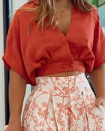 Surplice Top and High Waist Pants Set