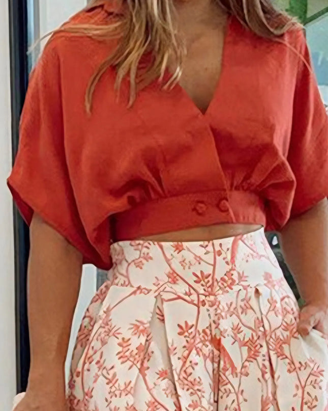 Surplice Top and High Waist Pants Set