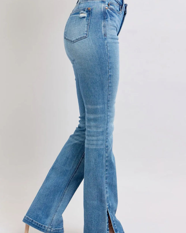 Judy Blue HW Tummy Control Vintage Wash Side Slit Slim Boot Jeans
