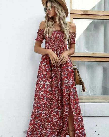 Full Size Slit Off-Shoulder Floral Midi Dress Plus Size