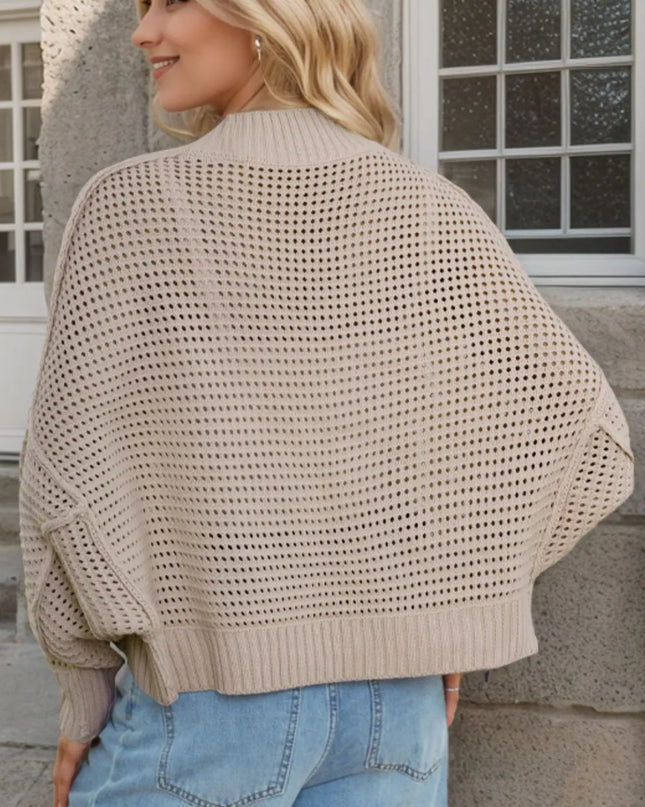 Openwork Open Front Long Sleeve Cardigan