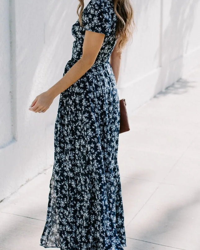 Floral Surplice Short Sleeve Dress