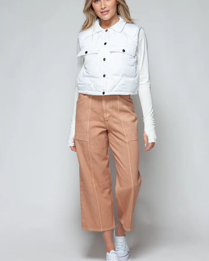 Snobbish Snap Down Quilted Crop Vest