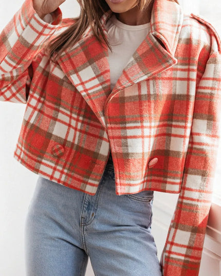 Lapel Collar Plaid Cropped Jacket