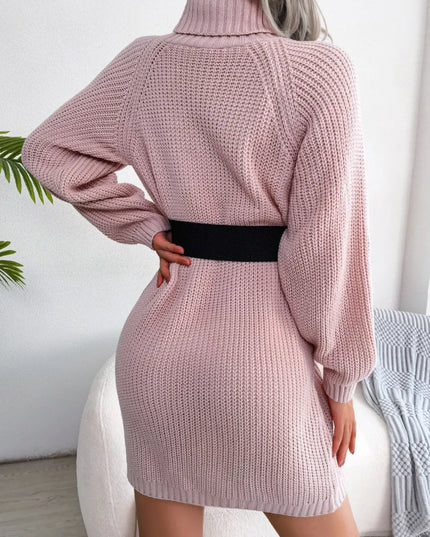 Decorative Button Turtleneck Sweater Dress