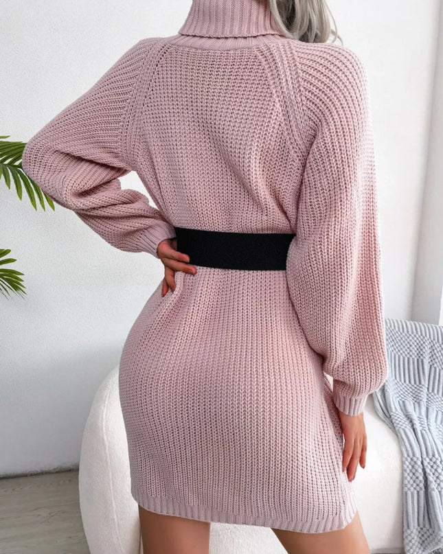 Decorative Button Turtleneck Sweater Dress